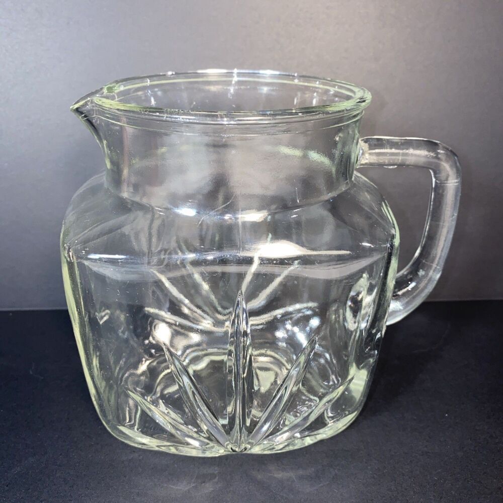 Vintage 1950’s Federal Clear Glass Juice Square Pitcher With Star On Bottom